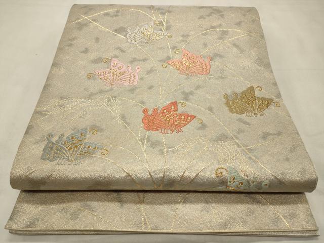 平和屋着物◎六通柄袋帯 唐織 舞蝶文 金糸 正絹 逸品 CABD2107qe
