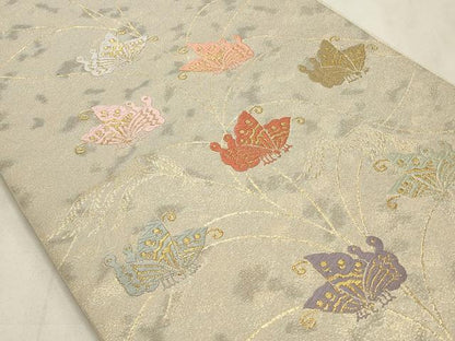 平和屋着物◎六通柄袋帯 唐織 舞蝶文 金糸 正絹 逸品 CABD2107qe