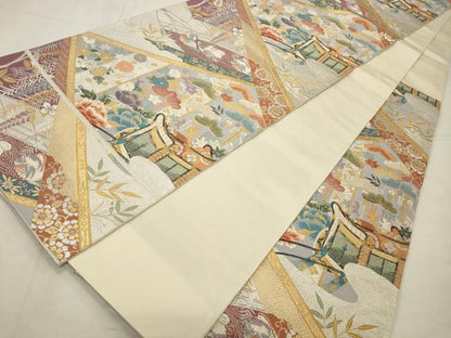 平和屋着物◎六通柄袋帯 唐織 裂型天井紋 金銀糸 正絹 逸品 CABD2110qe