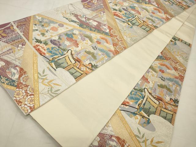 平和屋着物◎六通柄袋帯 唐織 裂型天井紋 金銀糸 正絹 逸品 CABD2110qe