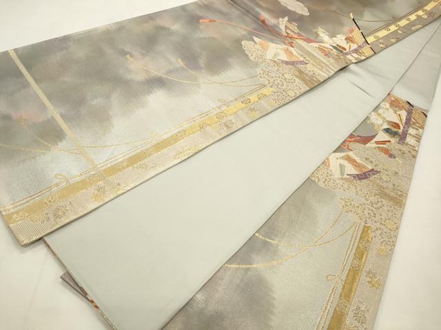 平和屋着物◎六通柄袋帯 唐織 几帳取小そで献上紋 金糸 正絹 逸品 CABD2111qe
