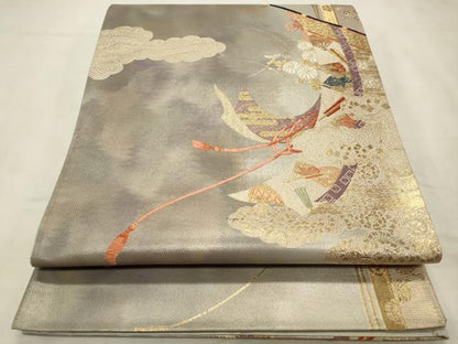 平和屋着物◎六通柄袋帯 唐織 几帳取小そで献上紋 金糸 正絹 逸品 CABD2111qe