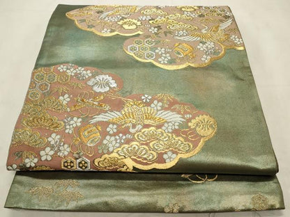 平和屋着物◎太鼓柄袋帯 飛鶴吉祥文 金糸 正絹 逸品 CABD2121qe