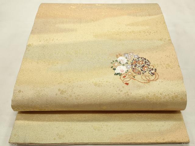 平和屋着物◎両面 六通柄袋帯 砂子綴れ 花 小槌 金彩 正絹 逸品 CABD2122qe