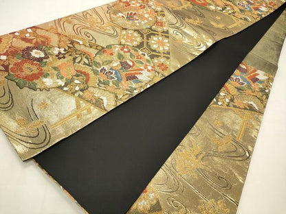 平和屋着物◎六通柄袋帯 唐織 舞蝶花鳥文 金糸 正絹 逸品 CABD2123qe