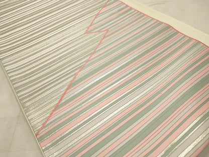 平和屋着物◎六通柄袋帯 唐織 作家物 横縞 銀糸 正絹 逸品 CABD2128qe