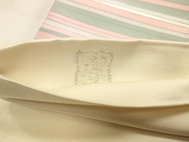 平和屋着物◎六通柄袋帯 唐織 作家物 横縞 銀糸 正絹 逸品 CABD2128qe