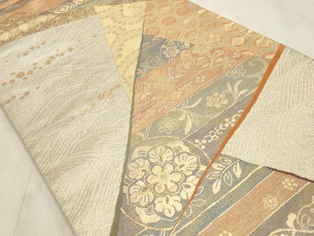 平和屋着物◎六通柄袋帯 裂取横段文 金糸 正絹 逸品 CABD2129qe