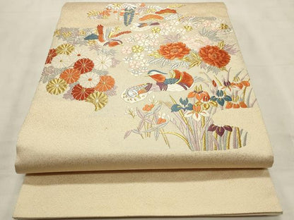 平和屋着物◎太鼓柄袋帯 唐織 花鳥文 金糸 正絹 逸品 CABD2131qe