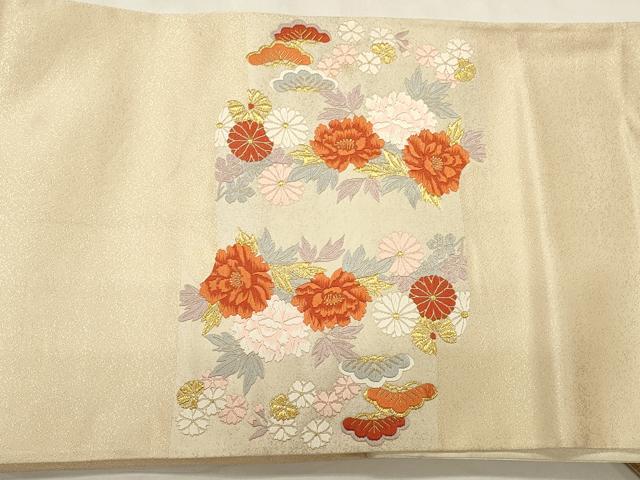 平和屋着物◎太鼓柄袋帯 唐織 花鳥文 金糸 正絹 逸品 CABD2131qe