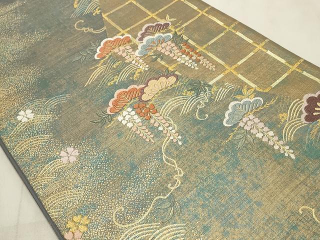 平和屋着物◎六通柄袋帯 唐織 藤花房 金糸 正絹 逸品 CABD2136qe