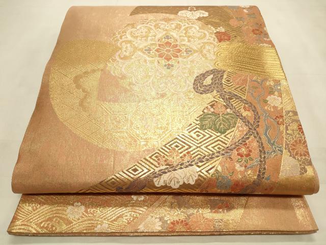 平和屋着物◎「美しいキモノ」お馴染みのメーカー となみ織物 六通柄袋帯 ぎゃまん織 花鳥熨斗文 金糸 正絹 逸品 CABD2140qe