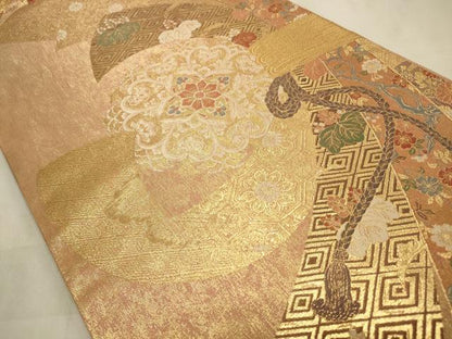 平和屋着物◎「美しいキモノ」お馴染みのメーカー となみ織物 六通柄袋帯 ぎゃまん織 花鳥熨斗文 金糸 正絹 逸品 CABD2140qe
