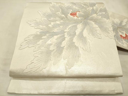 平和屋着物◎九寸名古屋帯　総駒刺繍　牡丹　正絹　逸品　CABD2141qe