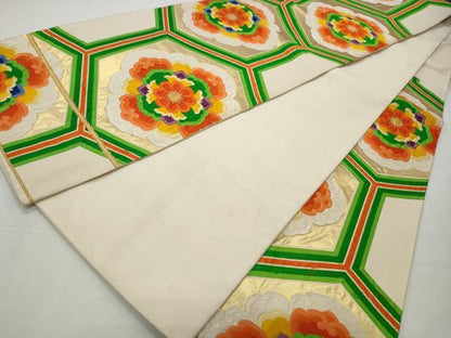 平和屋着物◎六通柄袋帯 唐織 正倉院花文 金糸 正絹 逸品 CABD2148qe