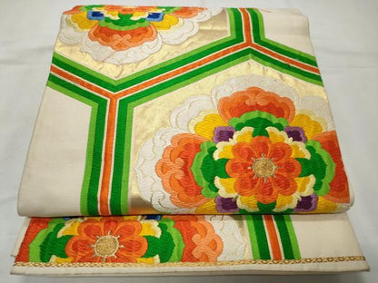 平和屋着物◎六通柄袋帯 唐織 正倉院花文 金糸 正絹 逸品 CABD2148qe