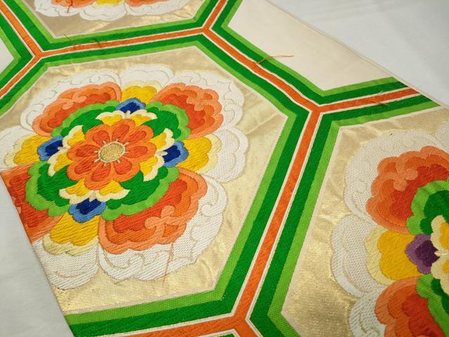 平和屋着物◎六通柄袋帯 唐織 正倉院花文 金糸 正絹 逸品 CABD2148qe