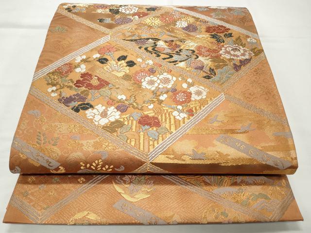 平和屋着物◎六通柄袋帯 唐織 草花風景文 金糸 正絹 逸品 CABD2149qe