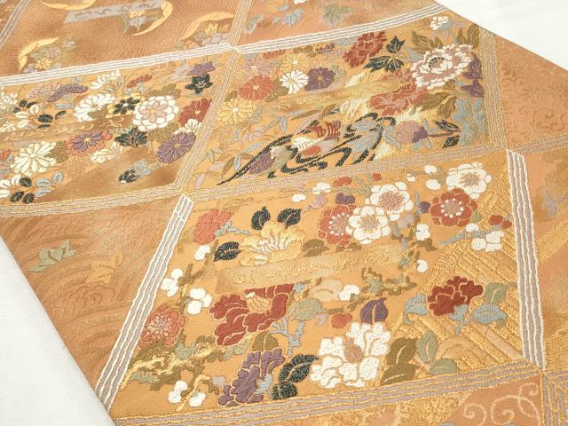 平和屋着物◎六通柄袋帯 唐織 草花風景文 金糸 正絹 逸品 CABD2149qe