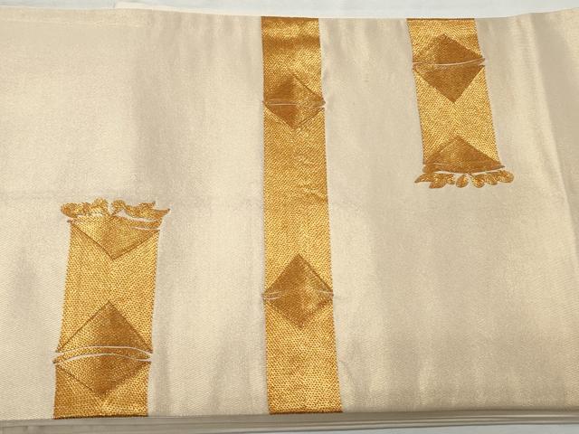 平和屋着物◎太鼓柄袋帯 総駒刺繍 竹 正絹 逸品 CABD2150qe