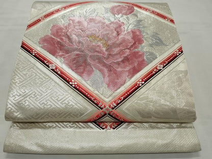 平和屋着物◎六通柄袋帯 牡丹 金銀糸 正絹 逸品 CABD2154qe