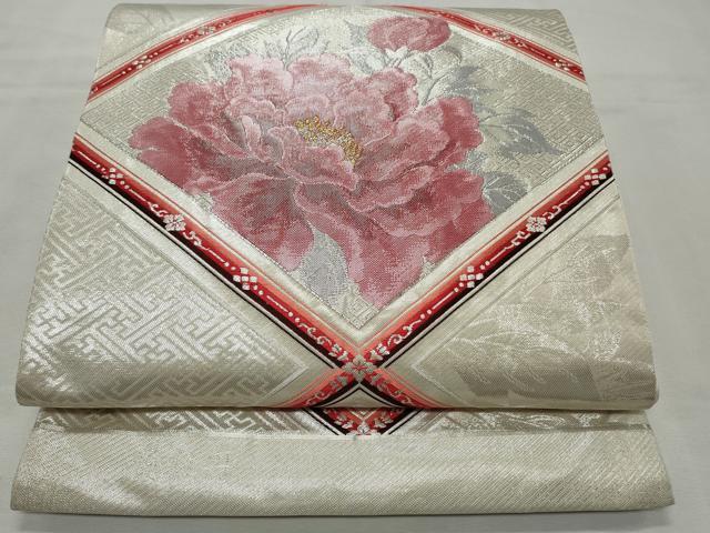 平和屋着物◎六通柄袋帯 牡丹 金銀糸 正絹 逸品 CABD2154qe