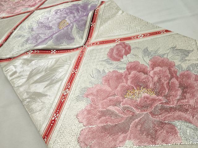 平和屋着物◎六通柄袋帯 牡丹 金銀糸 正絹 逸品 CABD2154qe