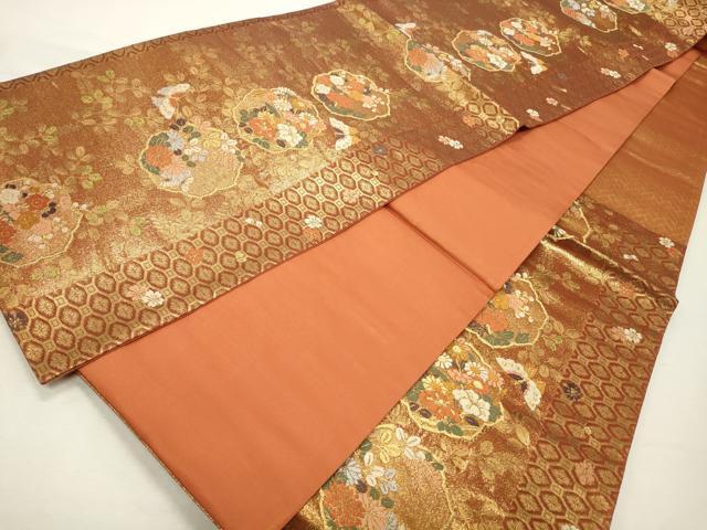 平和屋着物◎六通柄袋帯 唐織 舞蝶花文 金糸 正絹 逸品 CABD2159qe