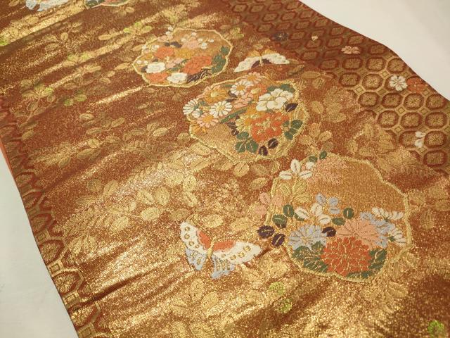 平和屋着物◎六通柄袋帯 唐織 舞蝶花文 金糸 正絹 逸品 CABD2159qe