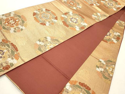 平和屋着物◎六通柄袋帯 作家物 天平丸紋 金糸 正絹 逸品 CABD2160qe
