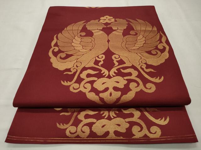 平和屋着物◎六通柄袋帯 双鳥花文 金糸 正絹 逸品 CABD2168qe