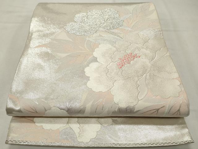 平和屋着物◎六通柄袋帯 唐織 草花文 銀糸 正絹 逸品 CABD2171qe