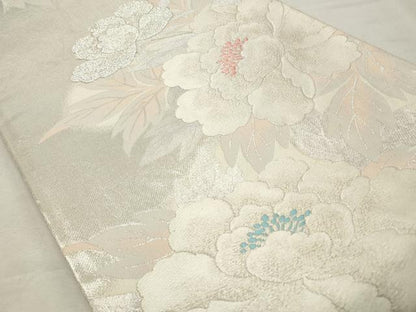 平和屋着物◎六通柄袋帯 唐織 草花文 銀糸 正絹 逸品 CABD2171qe