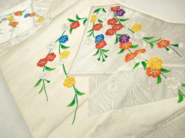 平和屋着物◎六通柄袋帯 唐織 色紙花文 銀糸 正絹 逸品 CABD2172qe