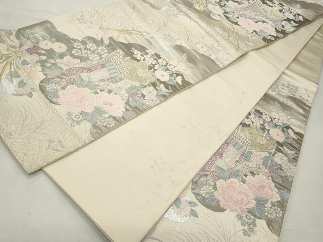 平和屋着物◎六通柄袋帯　唐織　京どんす　プラチナ二重箔　正絹　逸品　CABD2173qe