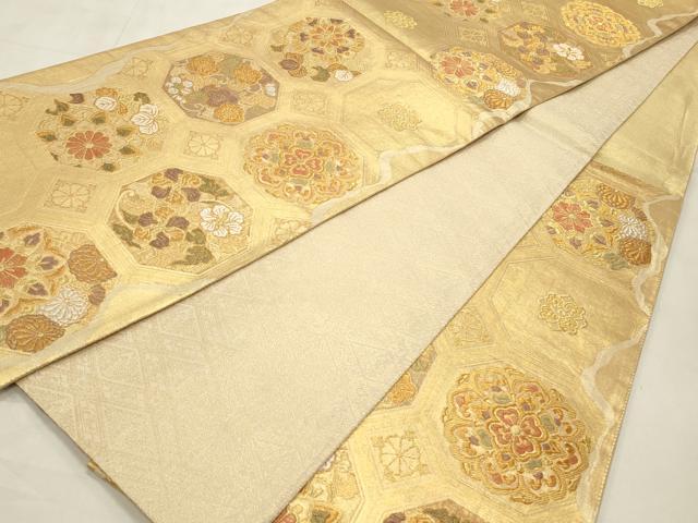 平和屋着物◎六通柄袋帯 唐織 亀甲花文 金銀糸 正絹 逸品 CABD2175qe