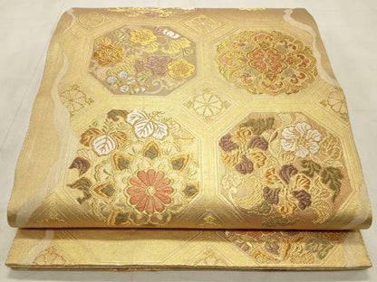 平和屋着物◎六通柄袋帯 唐織 亀甲花文 金銀糸 正絹 逸品 CABD2175qe
