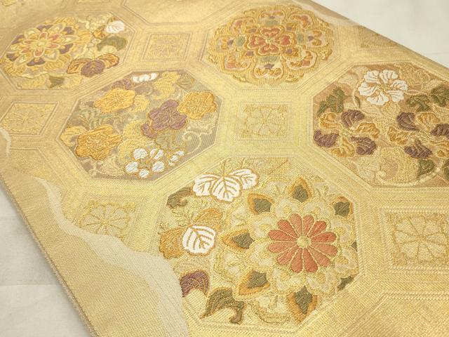 平和屋着物◎六通柄袋帯 唐織 亀甲花文 金銀糸 正絹 逸品 CABD2175qe