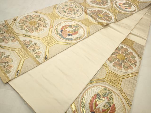 平和屋着物◎六通柄袋帯 唐織 飛鶴花文 金糸 正絹 逸品 CABD2193qe