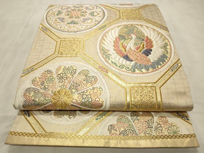 平和屋着物◎六通柄袋帯 唐織 飛鶴花文 金糸 正絹 逸品 CABD2193qe