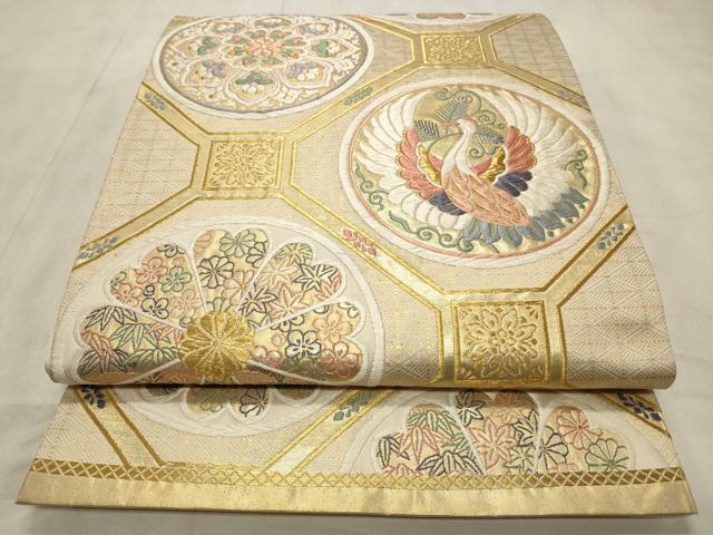 平和屋着物◎六通柄袋帯 唐織 飛鶴花文 金糸 正絹 逸品 CABD2193qe