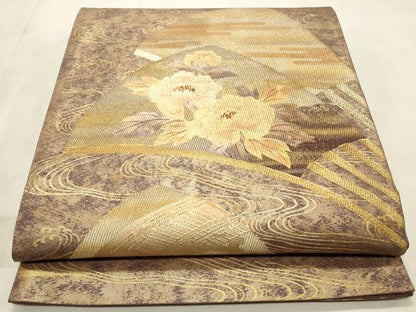 平和屋着物◎太鼓柄袋帯 扇面花文 金彩 正絹 逸品 CABD2194qe