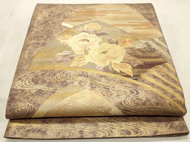 平和屋着物◎太鼓柄袋帯 扇面花文 金彩 正絹 逸品 CABD2194qe