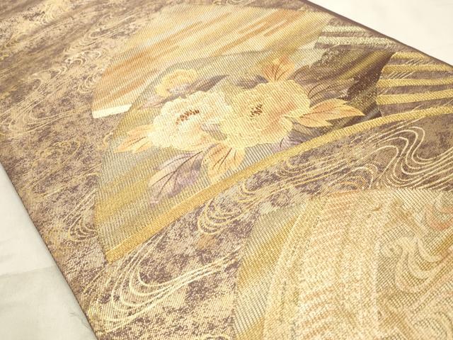 平和屋着物◎太鼓柄袋帯 扇面花文 金彩 正絹 逸品 CABD2194qe