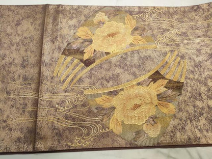 平和屋着物◎太鼓柄袋帯 扇面花文 金彩 正絹 逸品 CABD2194qe
