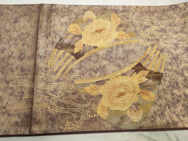 平和屋着物◎太鼓柄袋帯 扇面花文 金彩 正絹 逸品 CABD2194qe