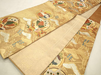 平和屋着物◎六通柄袋帯 唐織 花蝶文 金銀糸 正絹 逸品 CABD2195qe