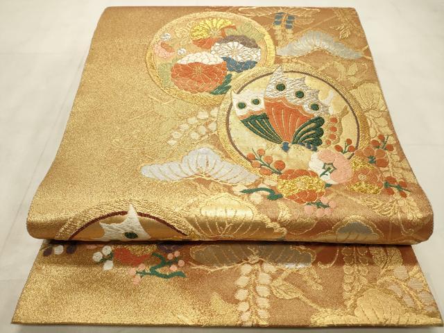 平和屋着物◎六通柄袋帯 唐織 花蝶文 金銀糸 正絹 逸品 CABD2195qe