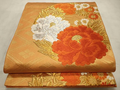 平和屋着物◎六通柄袋帯 唐織 草花文 金銀糸 正絹 逸品 CABD2196qe