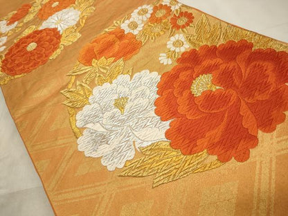 平和屋着物◎六通柄袋帯 唐織 草花文 金銀糸 正絹 逸品 CABD2196qe